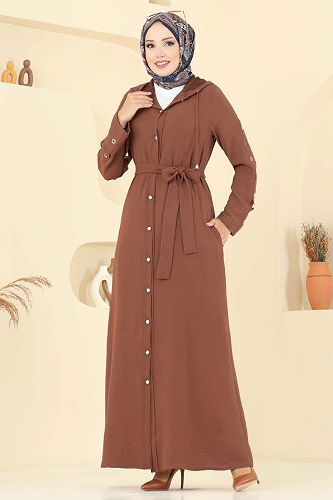 moda selvim Abaya 451DVL817 Tan - Thumbnail