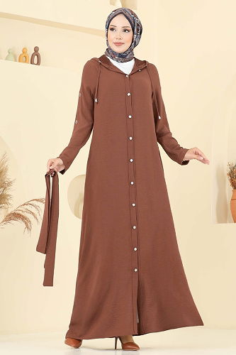 moda selvim Abaya 451DVL817 Tan - Thumbnail
