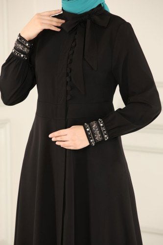 moda selvim Abaya 4521AH193 Black - Thumbnail