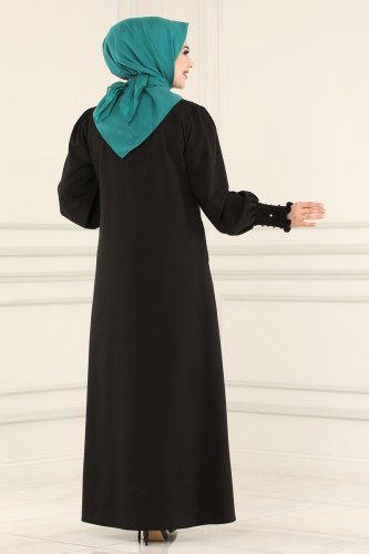 moda selvim Abaya 4570AH193 Black - Thumbnail