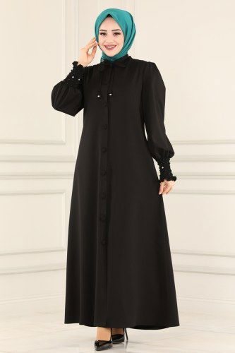 moda selvim Abaya 4570AH193 Black - Thumbnail