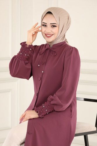 moda selvim Abaya 4570AH193 Dark Dusty Rose - Thumbnail