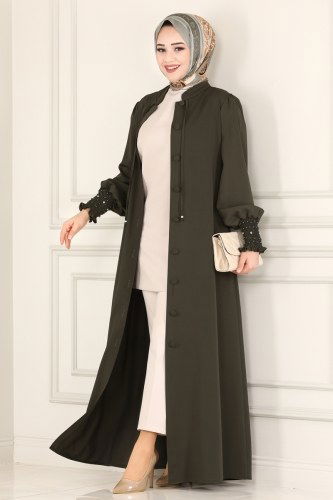 moda selvim Abaya 4570AH193 Khaki - Thumbnail