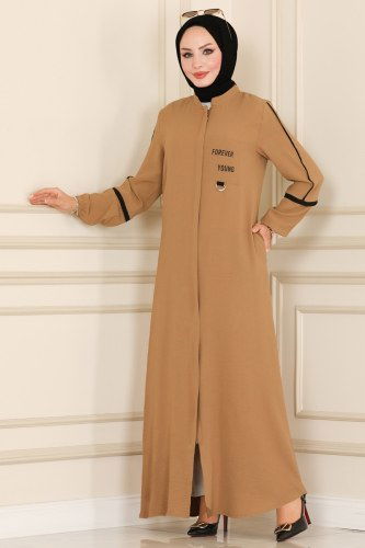 moda selvim Abaya 4579MU795 Latte - Thumbnail