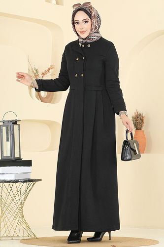moda selvim Abaya 460DVL817 Black - Thumbnail