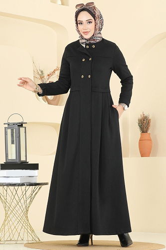 moda selvim Abaya 460DVL817 Black - Thumbnail