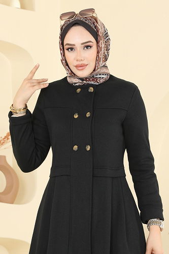 moda selvim عباءة أسود 460DVL817 - Thumbnail