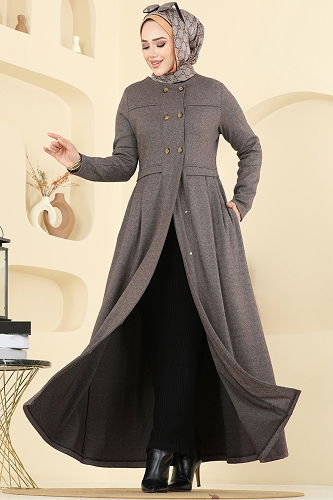moda selvim عباءة بني 460DVL817 - Thumbnail