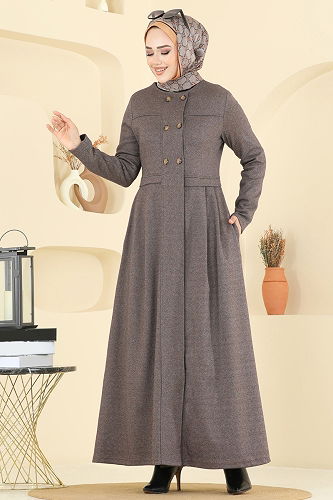 moda selvim عباءة بني 460DVL817 - Thumbnail