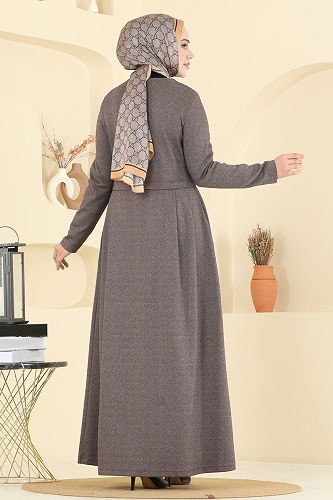moda selvim عباءة بني 460DVL817 - Thumbnail