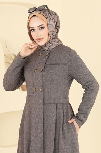 moda selvim عباءة بني 460DVL817 - Thumbnail