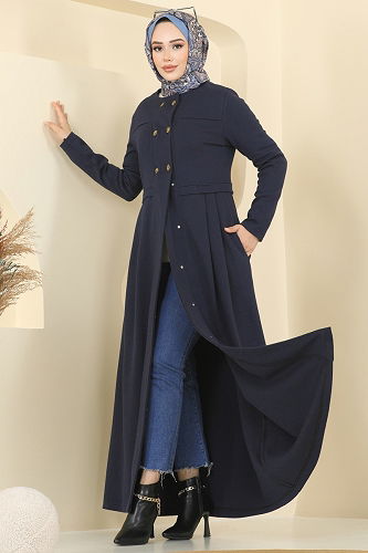 moda selvim Abaya 460DVL817 Navy Blue - Thumbnail