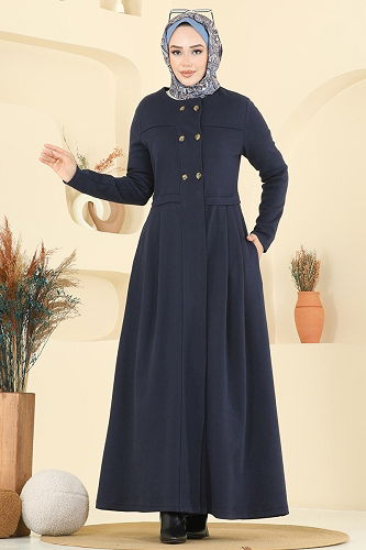 moda selvim عباءة كحلي 460DVL817 - Thumbnail