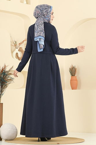 moda selvim عباءة كحلي 460DVL817 - Thumbnail