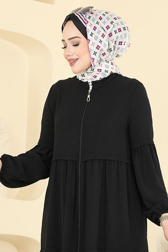 moda selvim Abaya 5633ZNN863 Black - Thumbnail