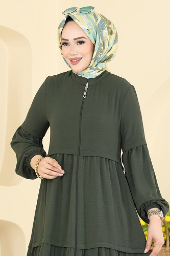 moda selvim عباءة اخضر عفني 5633ZNN863 - Thumbnail