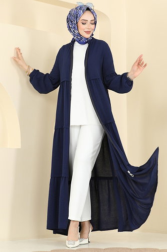 moda selvim Abaya 5633ZNN863 Navy Blue - Thumbnail