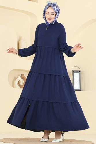 moda selvim Abaya 5633ZNN863 Navy Blue - Thumbnail