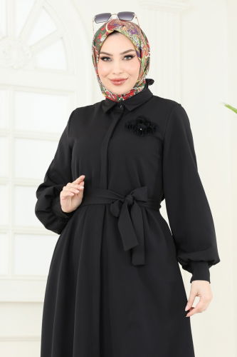 moda selvim Abaya 5659EDF311 Black - Thumbnail