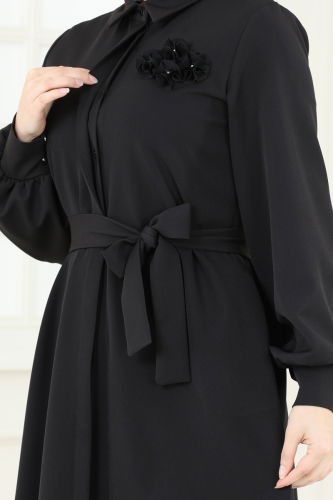 moda selvim Abaya 5659EDF311 Black - Thumbnail