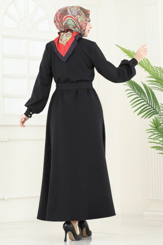 moda selvim Abaya 5659EDF311 Black - Thumbnail