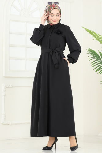 moda selvim Abaya 5659EDF311 Black - Thumbnail