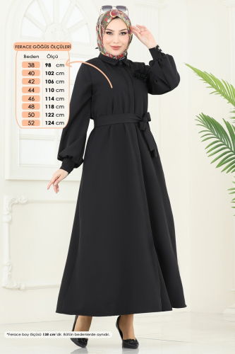 moda selvim Abaya 5659EDF311 Black - Thumbnail