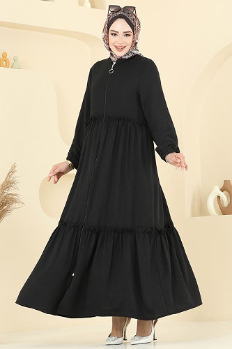 moda selvim عباءة أسود 6016UZ662 - Thumbnail