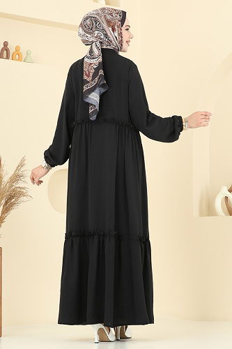 moda selvim عباءة أسود 6016UZ662 - Thumbnail