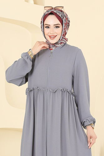 moda selvim Abaya 6016UZ662 Gray - Thumbnail