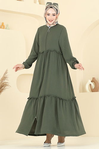 moda selvim Abaya 6016UZ662 Khaki - Thumbnail