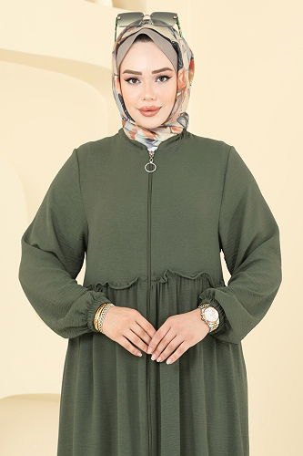 moda selvim Abaya 6016UZ662 Khaki - Thumbnail