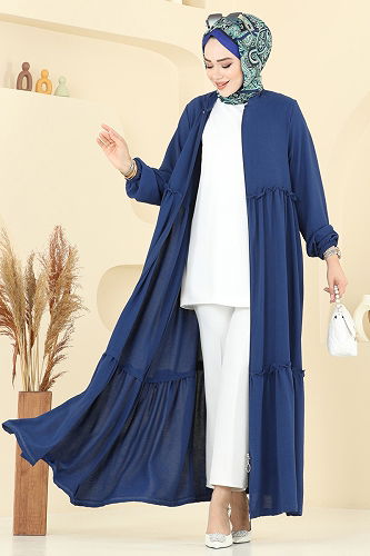 moda selvim Abaya 6016UZ662 Navy Blue - Thumbnail