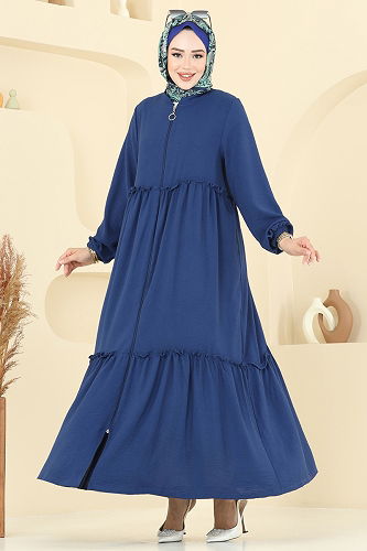 moda selvim Abaya 6016UZ662 Navy Blue - Thumbnail