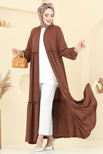 moda selvim عباءة عسلي 6016UZ662 - Thumbnail