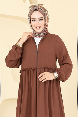 moda selvim عباءة عسلي 6016UZ662 - Thumbnail