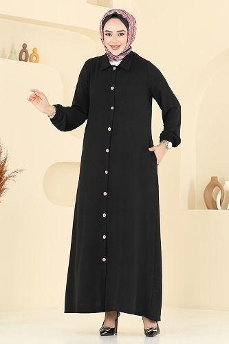moda selvim Abaya 6017UZ662 Black - Thumbnail