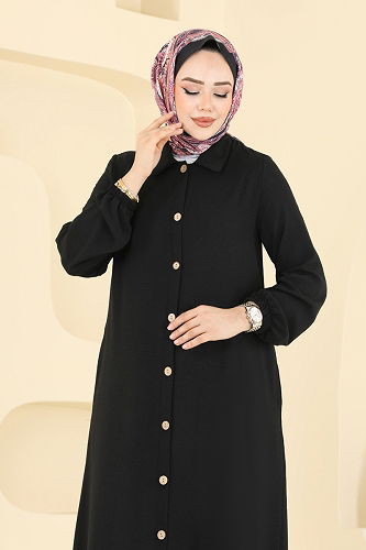 moda selvim Abaya 6017UZ662 Black - Thumbnail