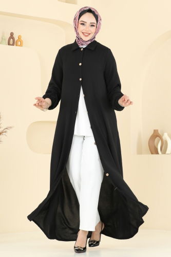 moda selvim عباءة أسود 6017UZ662 - Thumbnail