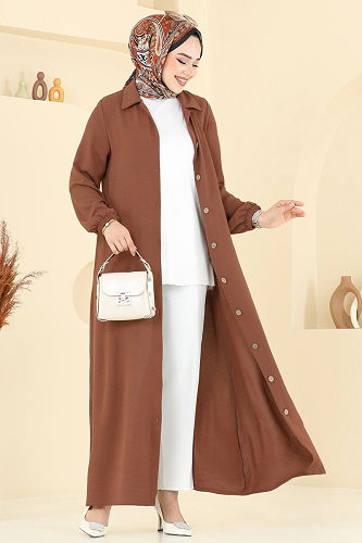 moda selvim Abaya 6017UZ662 Brown - Thumbnail
