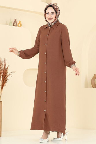 moda selvim Abaya 6017UZ662 Brown - Thumbnail