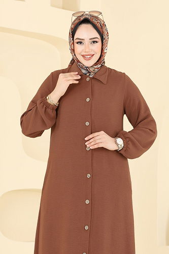moda selvim Abaya 6017UZ662 Brown - Thumbnail