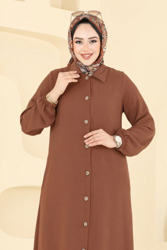 moda selvim عباءة بني 6017UZ662 - Thumbnail