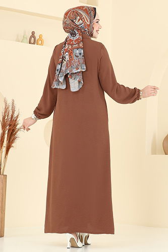moda selvim عباءة بني 6017UZ662 - Thumbnail