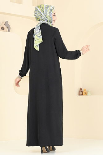 moda selvim Abaya 6019UZ662 Black - Thumbnail