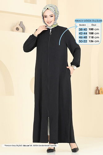 moda selvim Abaya 6019UZ662 Black - Thumbnail