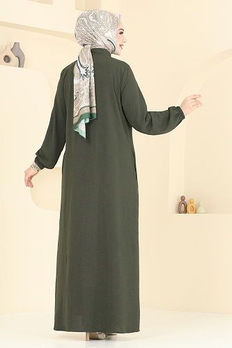 moda selvim عباءة اخضر عفني 6019UZ662 - Thumbnail