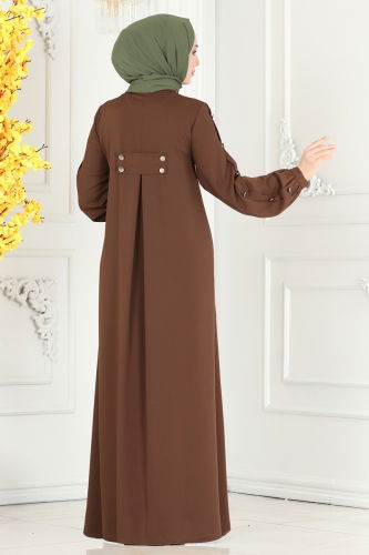 moda selvim Abaya 6027AH193 Brown - Thumbnail