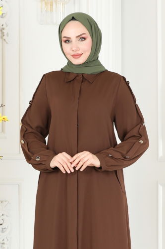 moda selvim Abaya 6027AH193 Brown - Thumbnail