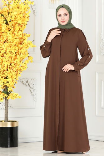 moda selvim Abaya 6027AH193 Brown - Thumbnail